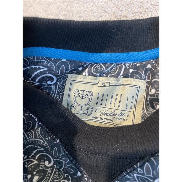 Entreels Men's Paisley Fleece Pullover Top Size XL Faux Leather Trim Grunge Emo - Picture 8 of 10